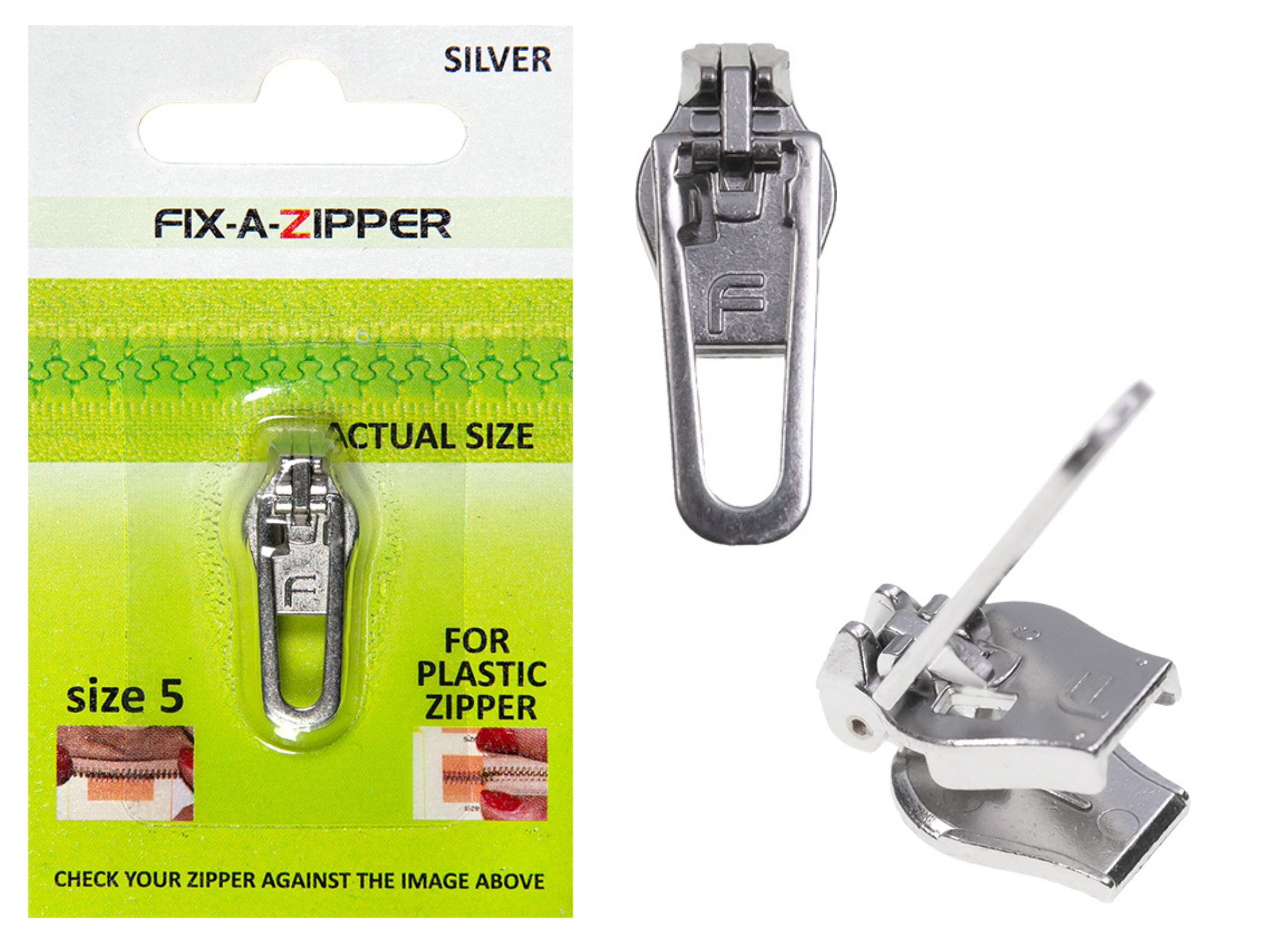Fix-a-Zipper Ersatzschieber Silber für RV 5 mm Kunststoffraupe
