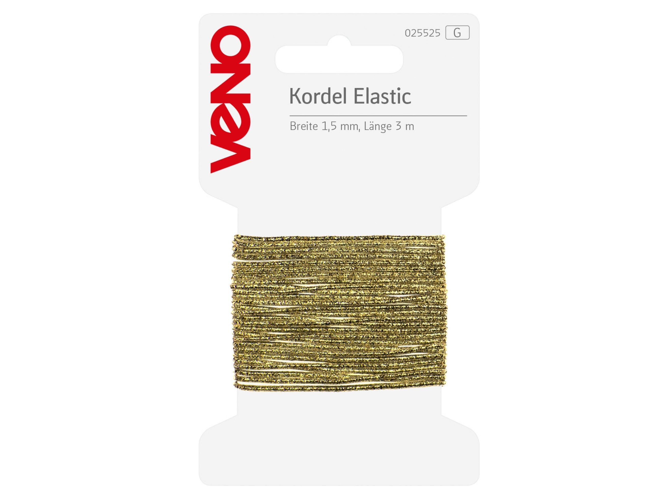 Veno Elastic-Kordel 1,5 mm Gold Rundgummi 3 m Karte