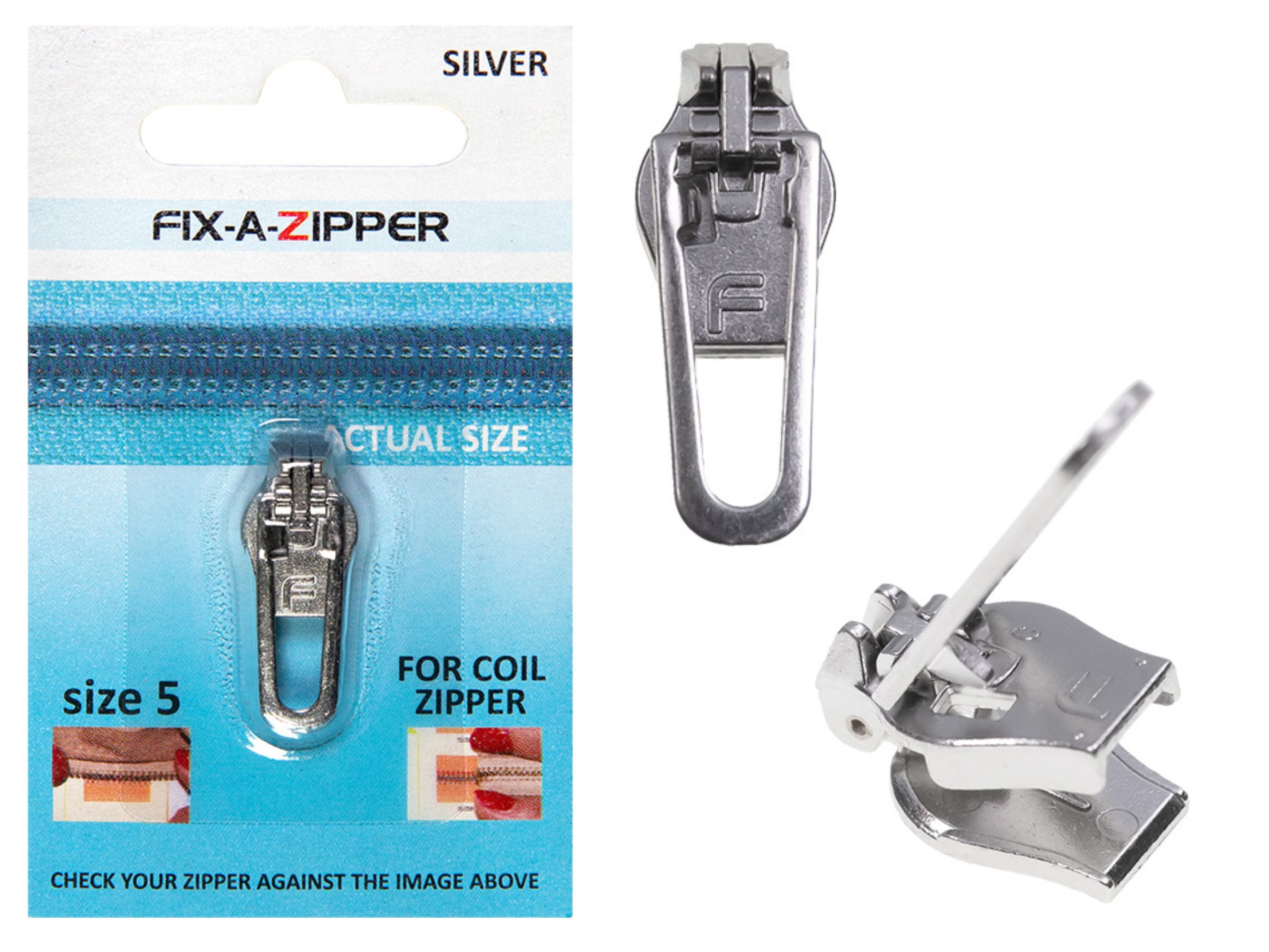 Fix-a-Zipper Ersatzschieber Silber für RV 5 mm Spiralraupe
