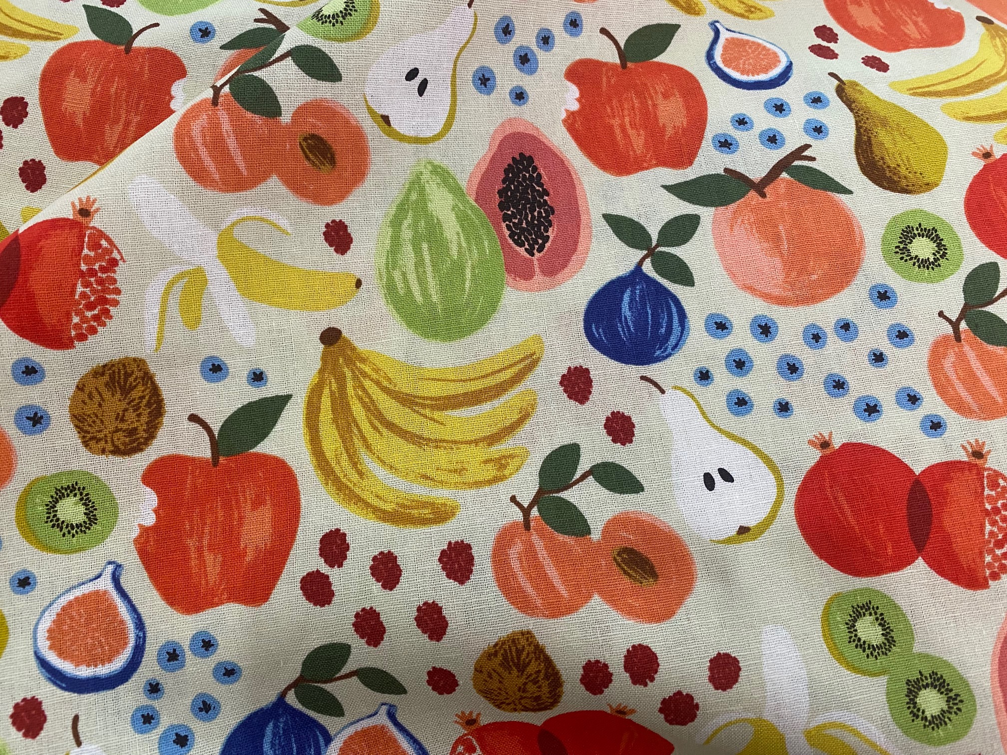 Baumwollstoff Fruits Buntes Obst Orchard Canvas Natur