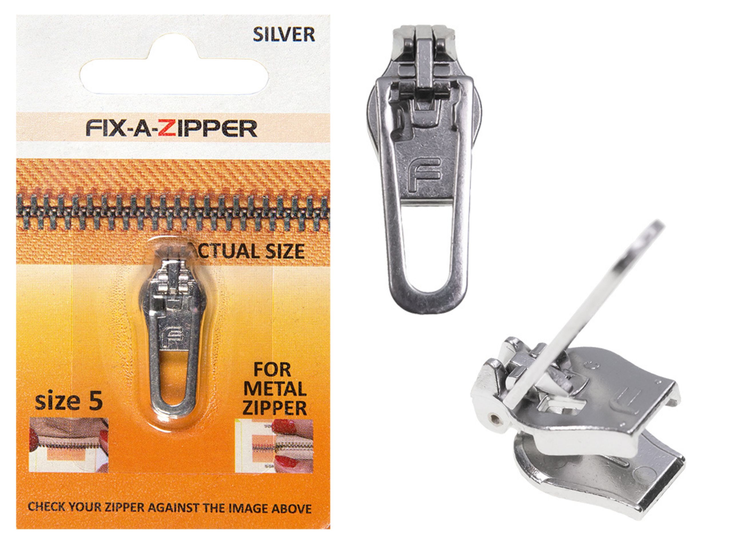 Fix-a-Zipper Ersatzschieber Silber für RV 5 mm Metallraupe