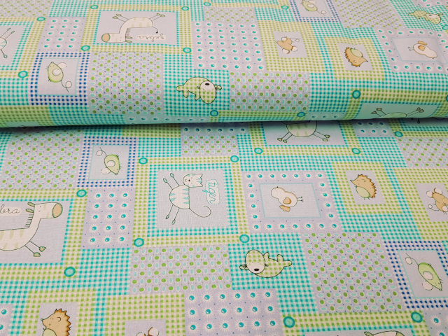 Kinderstoff Patchwork Tierbabies Türkis Hellgrün