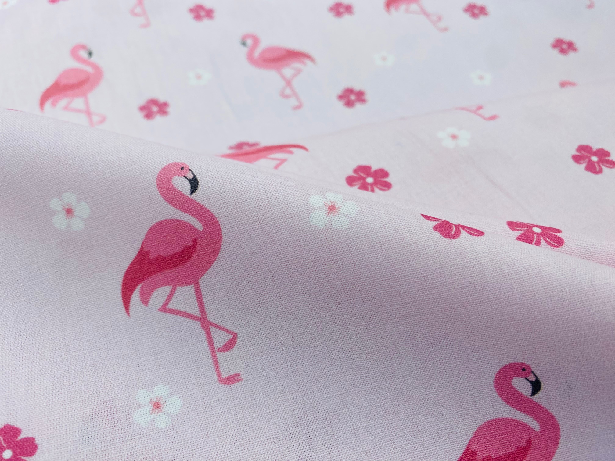 Baumwollstoff Flamingo und Blume Rosa