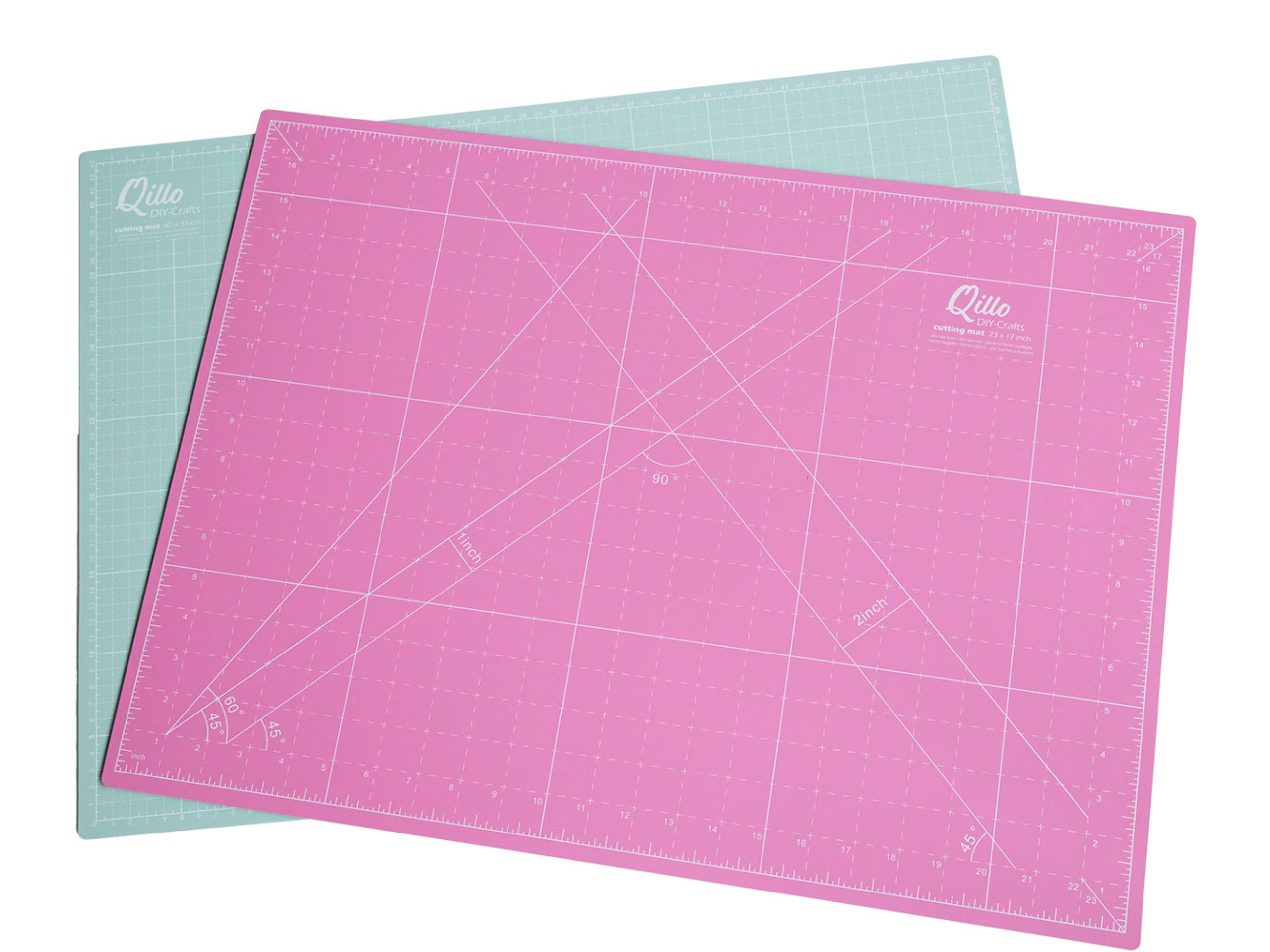 Schneidematte 60 x 45 cm Qillo Inch und cm Maße Mint/Rosa